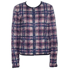 Chanel Multicolor Checked Tweed Print Technical Fabric Reversible Jacket M