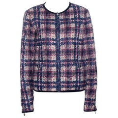 Chanel Multicolor Checked Tweed Print Technical Fabric Reversible Jacket M