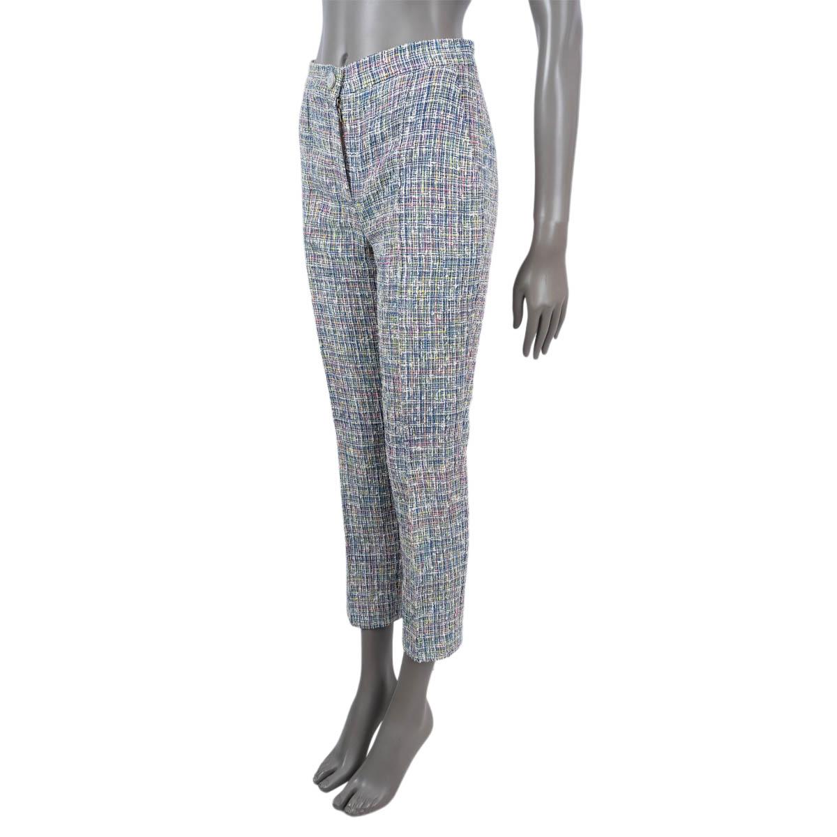 Gray CHANEL multicolor cotton 2014 14S CROPPED TWEED Pants 36 XS For Sale