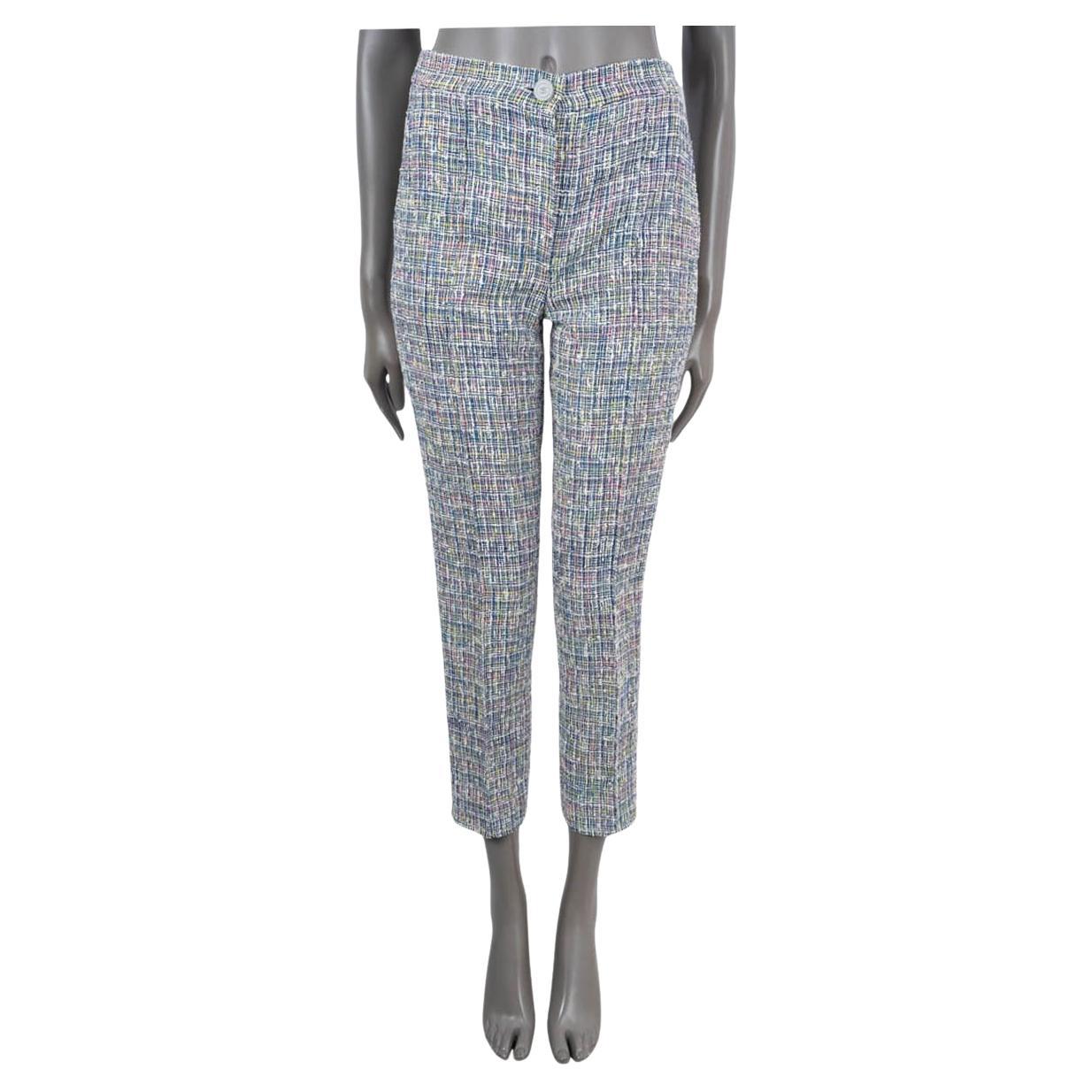 CHANEL multicolor cotton 2014 14S CROPPED TWEED Pants 36 XS For Sale