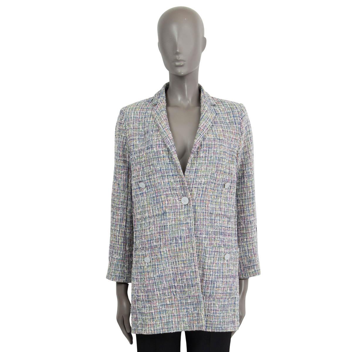 Gray CHANEL multicolor cotton 2014 14S SINGLE BUTTON TWEED Coat Jacket 38 S For Sale