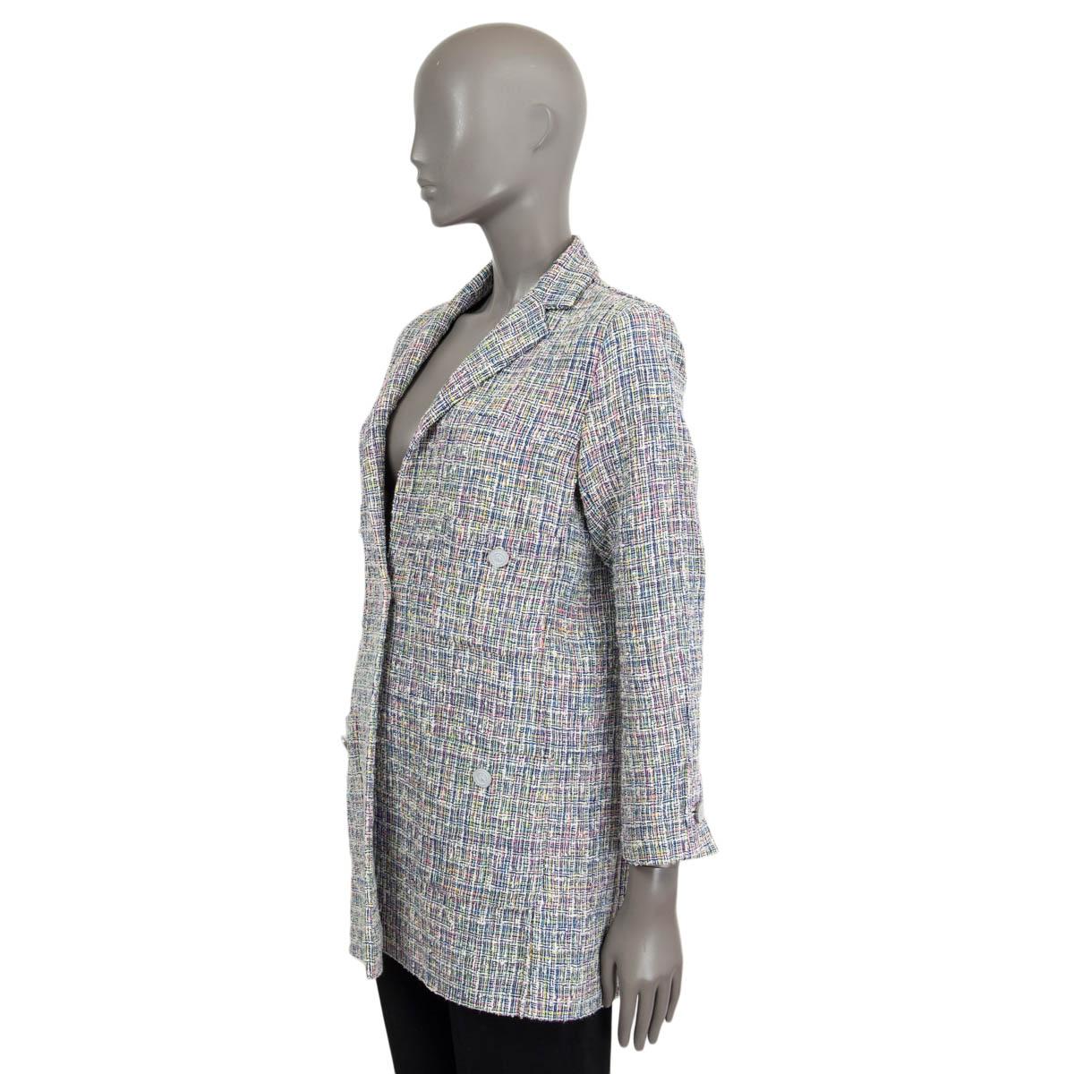 Women's CHANEL multicolor cotton 2014 14S SINGLE BUTTON TWEED Coat Jacket 38 S For Sale