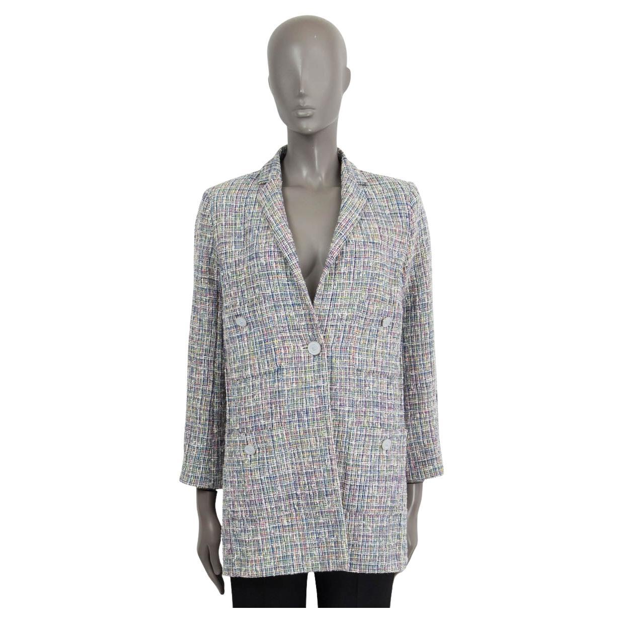 CHANEL multicolor cotton 2014 14S SINGLE BUTTON TWEED Coat Jacket 38 S For Sale