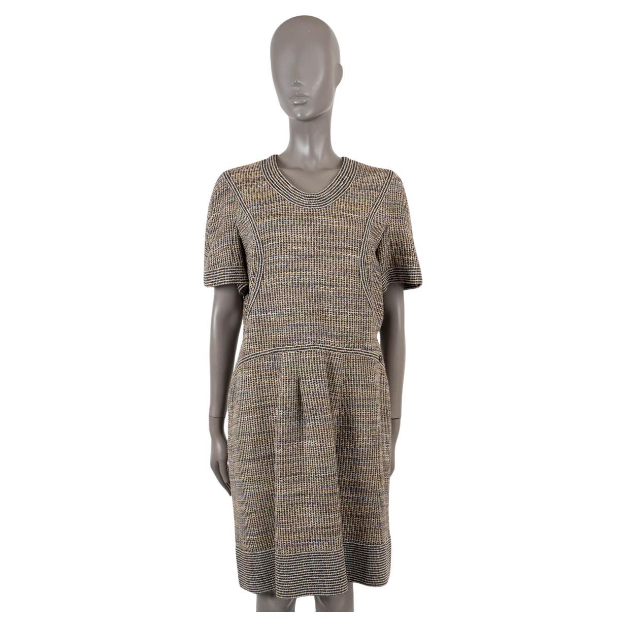 CHANEL multicolor cotton 2015 15S LUREX TWEED Dress 48 XL For Sale