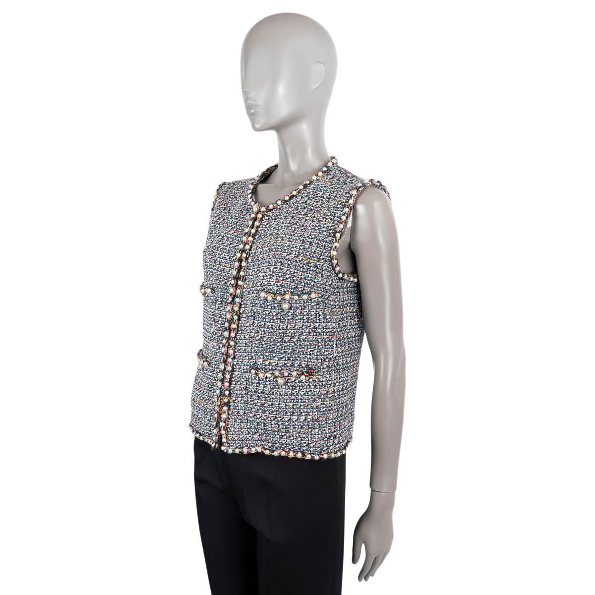 Women's CHANEL multicolor cotton 2017 17P PEARL EMBELLISHED TWEED Vest Jacket 40 M