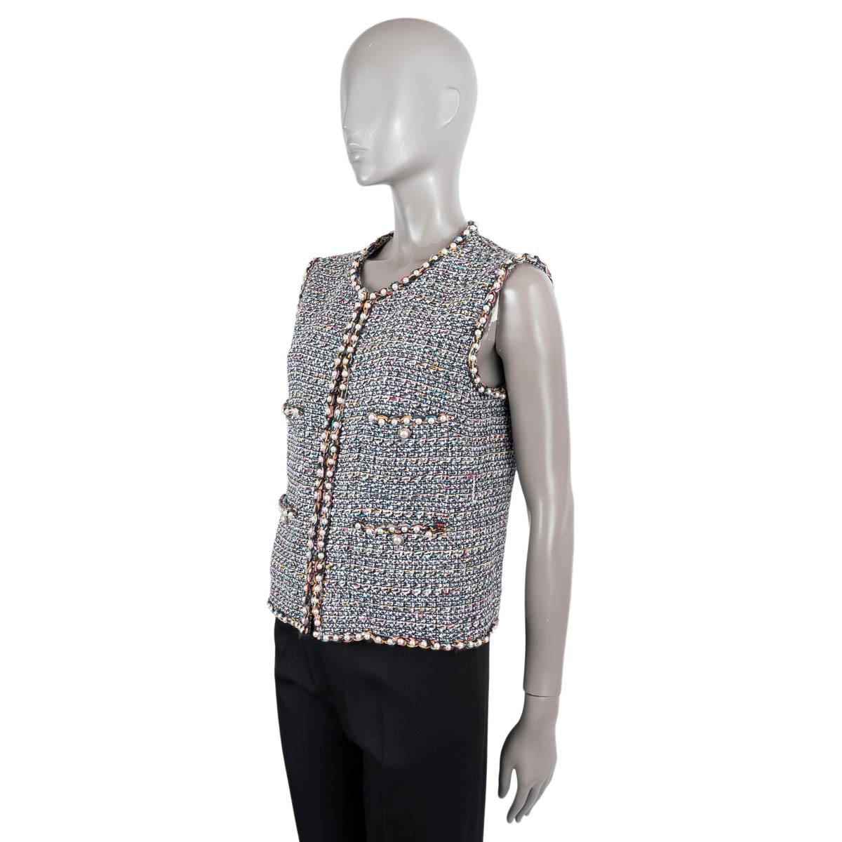 Women's CHANEL multicolor cotton 2017 17P PEARL EMBELLISHED TWEED Vest Jacket 40 M For Sale