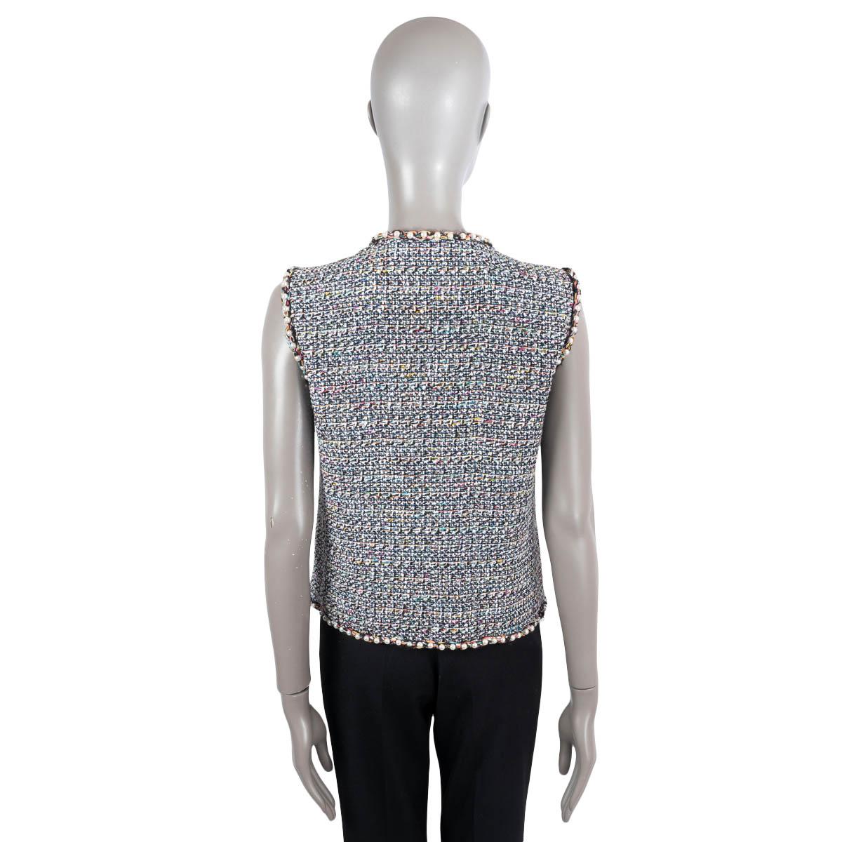 CHANEL multicolor cotton 2017 17P PEARL EMBELLISHED TWEED Vest Jacket 40 M For Sale 1