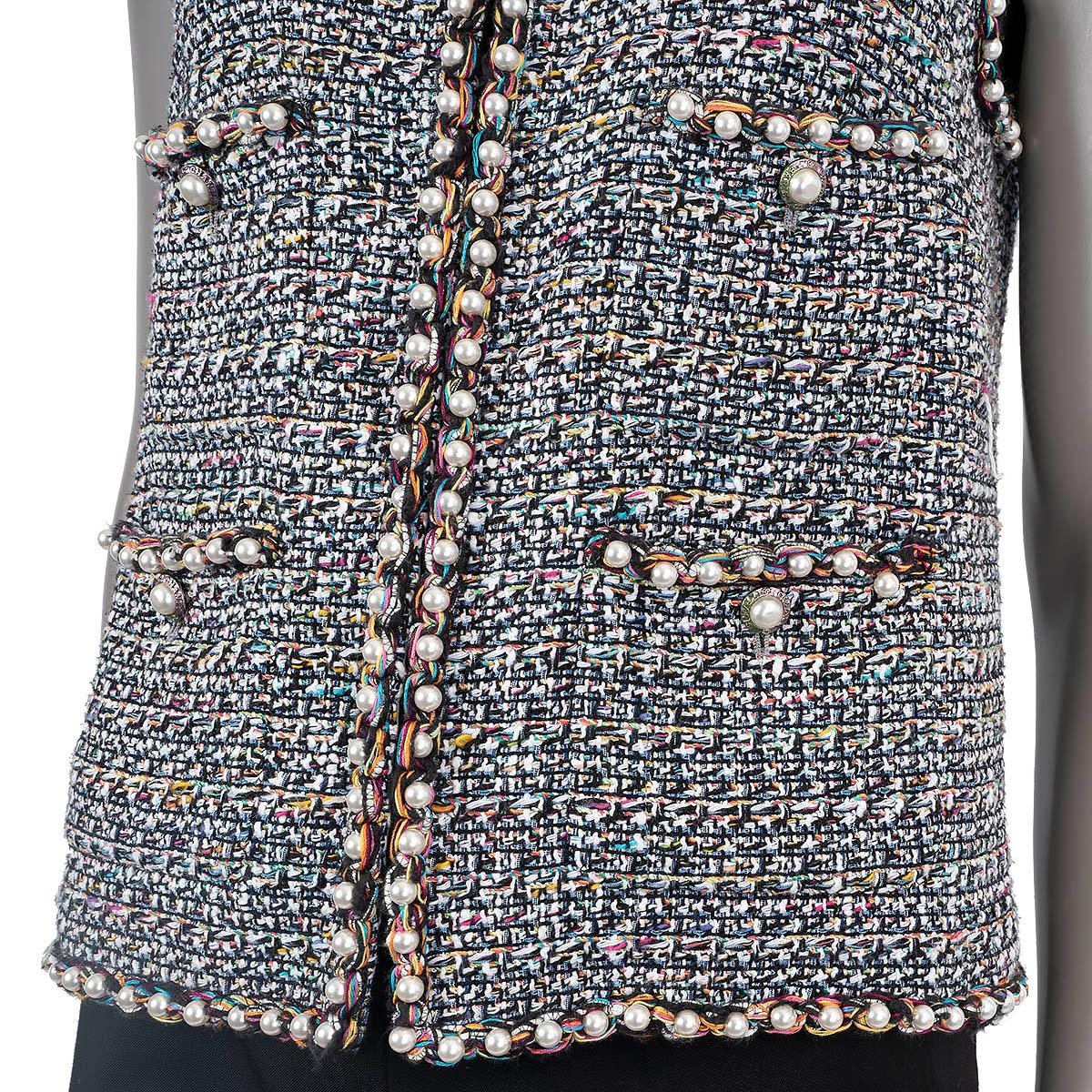 CHANEL multicolor cotton 2017 17P PEARL EMBELLISHED TWEED Vest Jacket 40 M 2