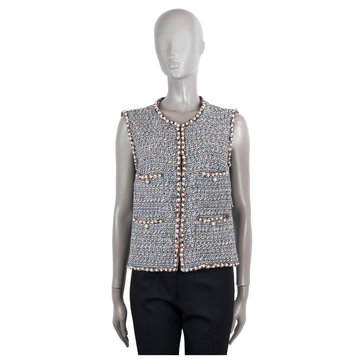 CHANEL multicolor cotton 2017 17P PEARL EMBELLISHED TWEED Vest Jacket 40 M For Sale
