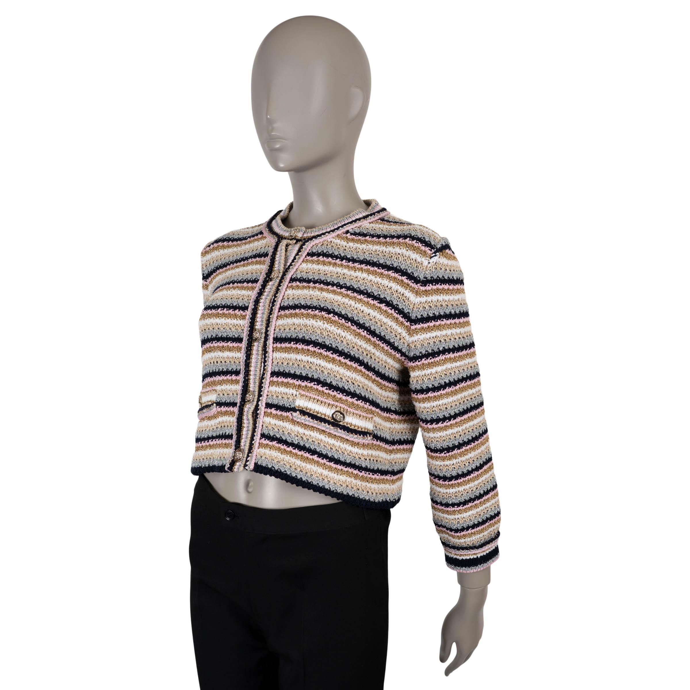 CHANEL multicolor cotton 24P LUREX STRIPED Cardigan Sweater 38 S