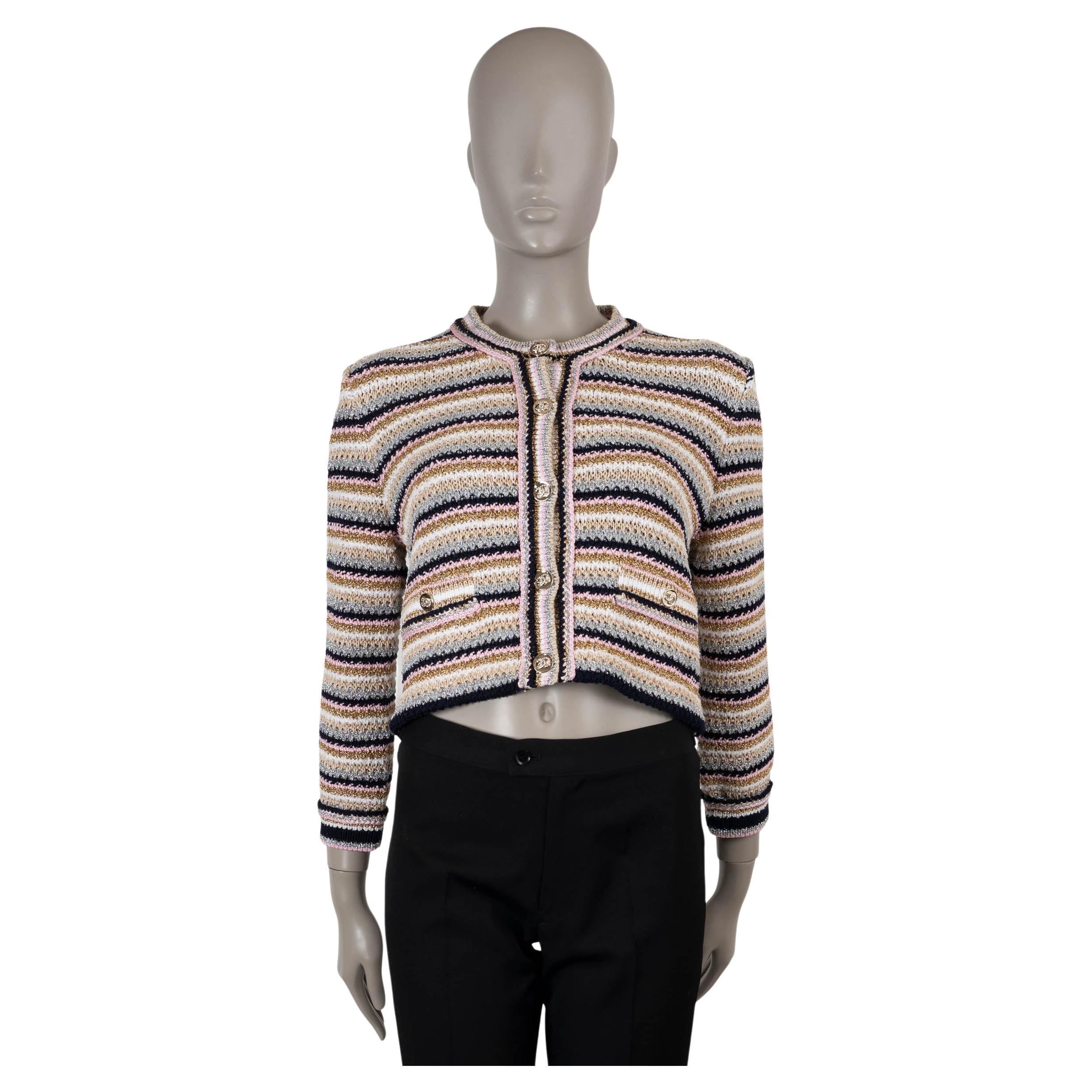 CHANEL multicolor cotton 24P LUREX STRIPED Cardigan Sweater 38 S