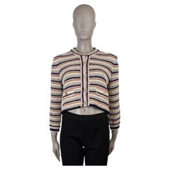 CHANEL multicolor cotton 24P LUREX STRIPED Cardigan Sweater 38 S