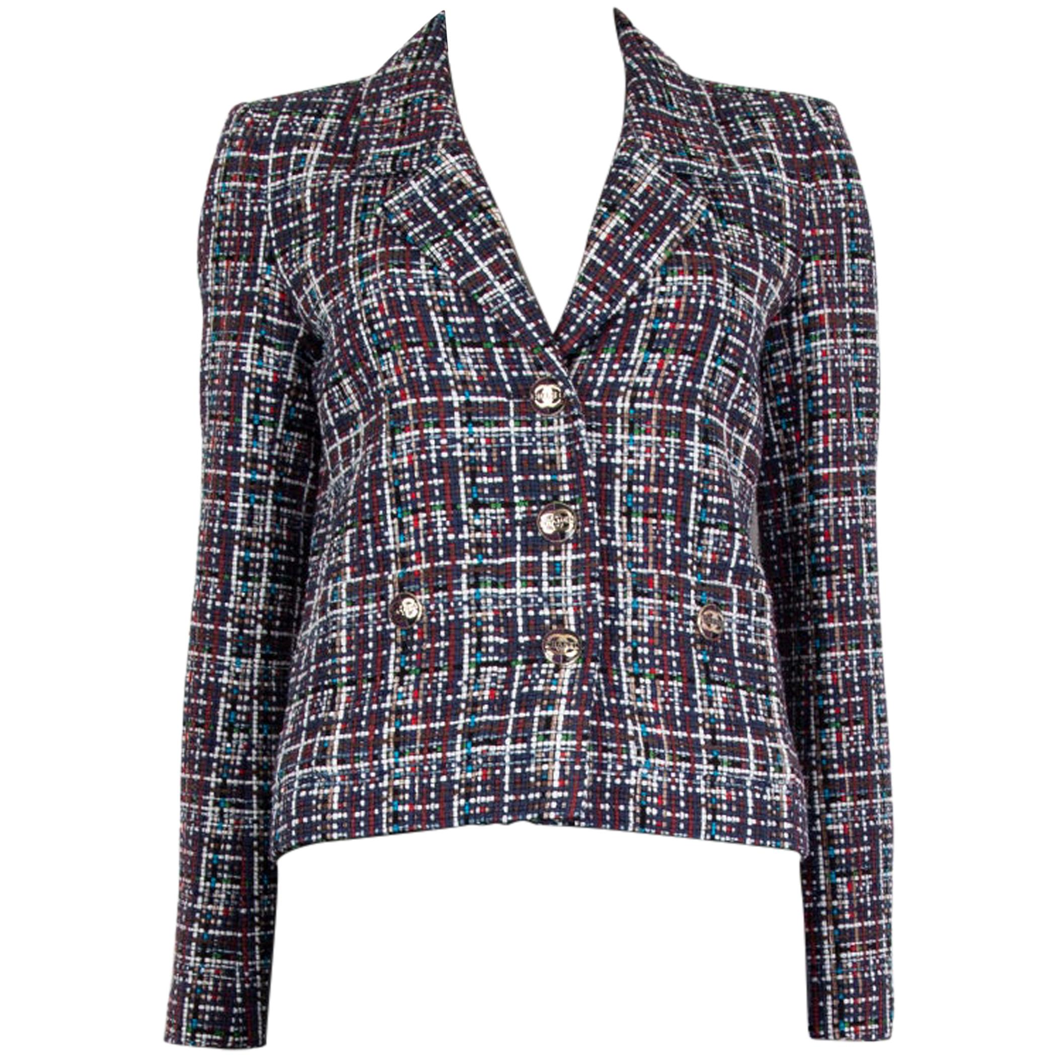 CHANEL multicolor cotton PLAID Tweed Blazer Jacket 36 XS