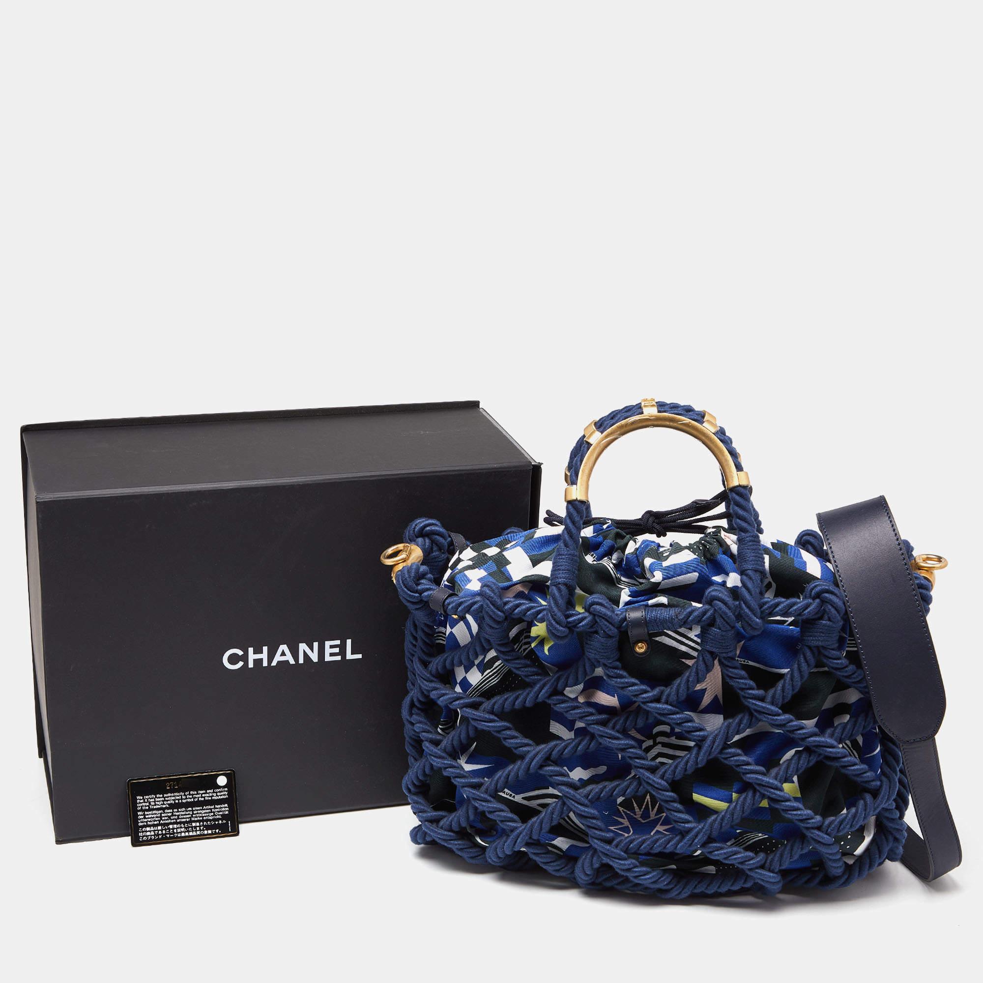 Chanel Mehrfarbige große Shopper Tote aus Baumwolle mit Seil im Angebot 6