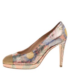 Chanel Multicolor Crepe Leather Cap Toe Paris Dubai Platform Pumps Size 39