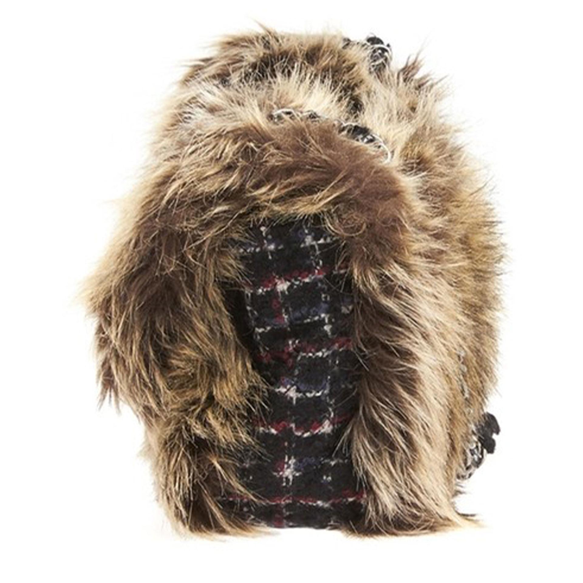 Women's or Men's Chanel Multicolor Faux Fur Tweed XL Maxi Jumbo Classic Flap Shoulder Bag For Sale