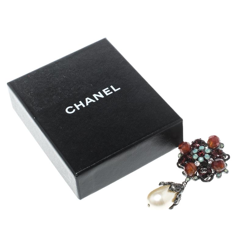 Women's Chanel Multicolor Faux Pearl Crystal & Bead Silver Tone Brooch