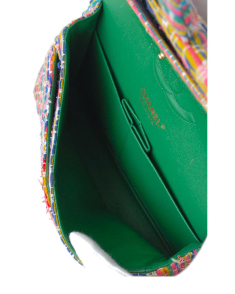 Women's Chanel Multicolor Flap Bag Tweed Green Chain 
