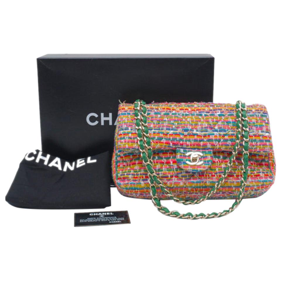 Chanel Multicolor Flap Bag Tweed Green Chain