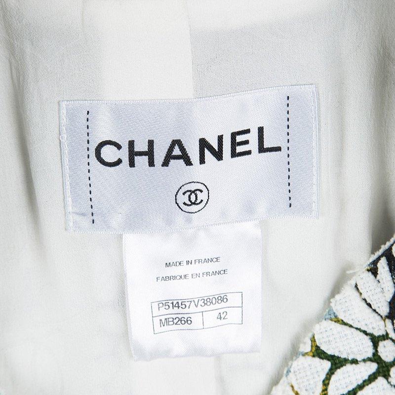 Chanel Multicolor Floral Applique Detail Double Breasted Textured Jacket L In Good Condition In Dubai, Al Qouz 2