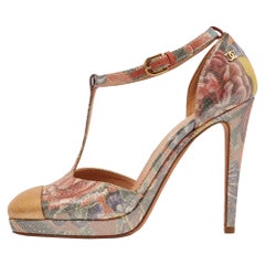 Chanel Multicolor Floral Lurex Fabric and Leather Platform Pumps Size 38.5