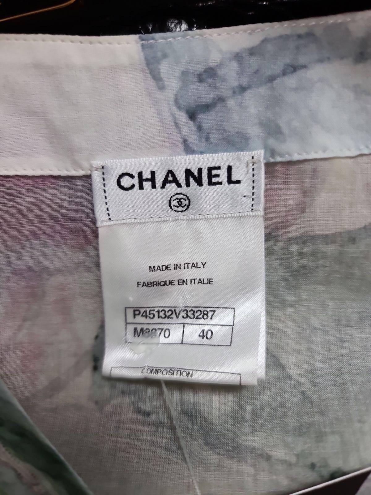 Chanel Multicolor Floral Print Ruffle Cotton Blouse  For Sale 1