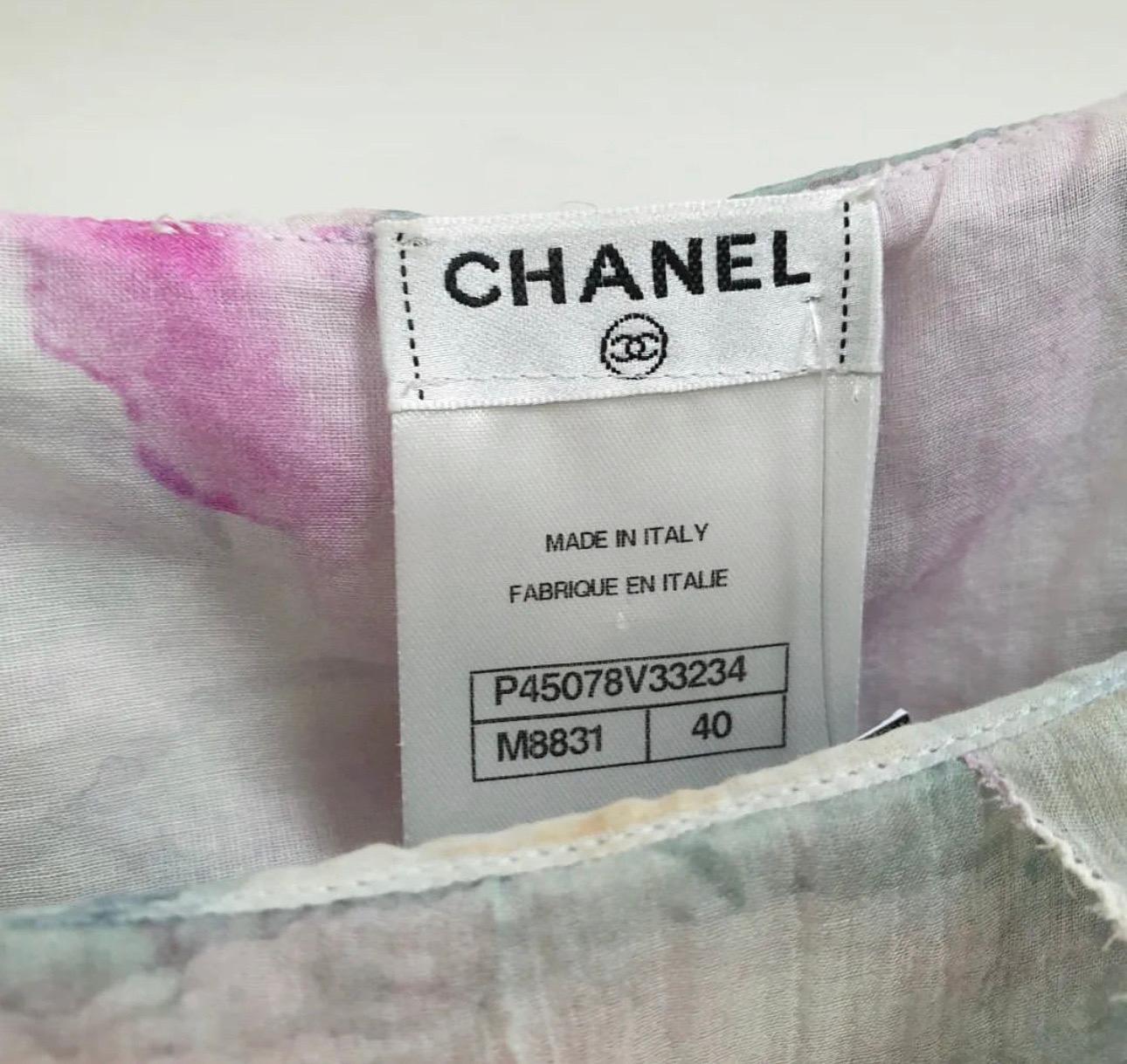 Chanel Multicolor Floral Print Ruffle Silk Blouse For Sale 1