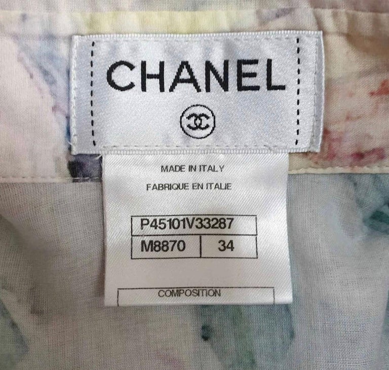 Chanel Multicolor Floral Watercolor Print Ruffle Cotton Blouse For Sale ...