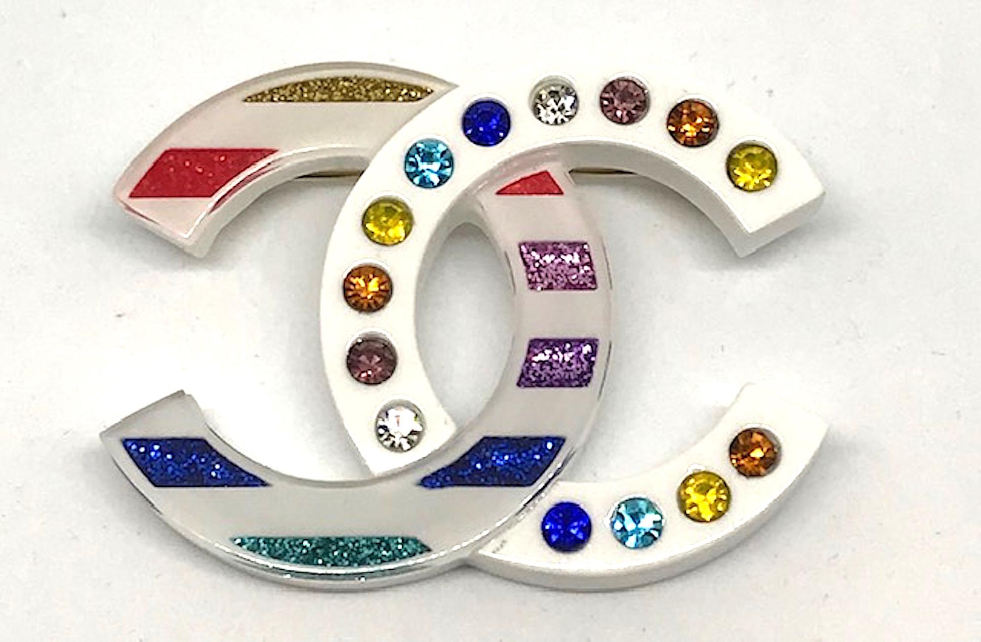 Chanel Multicolor Glitter Lucite Pin, 2019 Collection 3