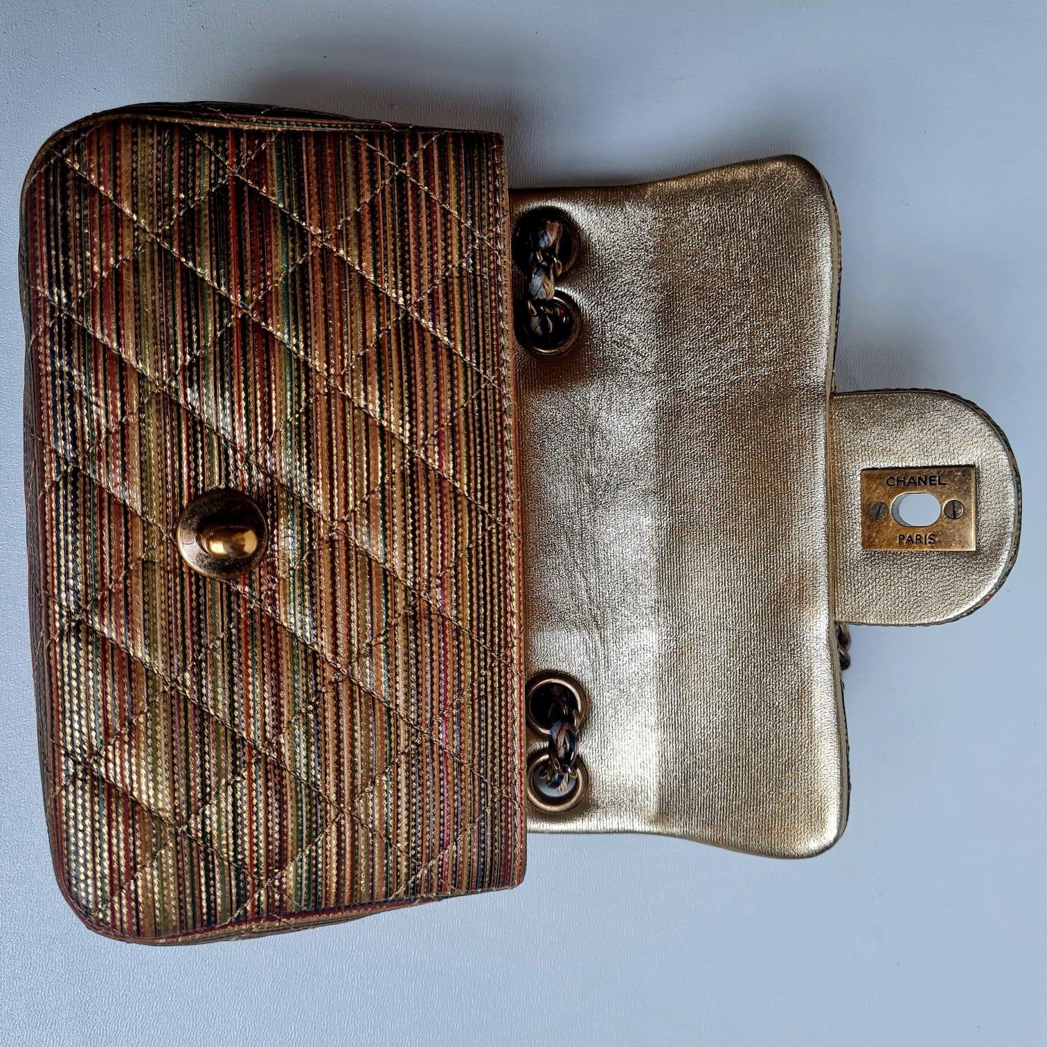 Chanel Multicolor Gold Metallic Raffia Woven Mini Flap Bag 5