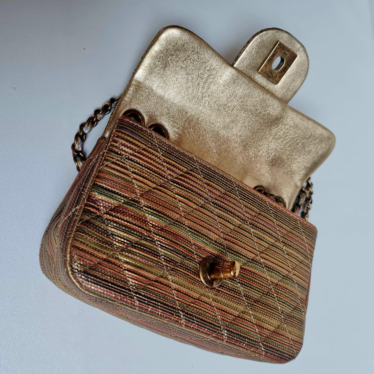Chanel Multicolor Gold Metallic Raffia Woven Mini Flap Bag 9