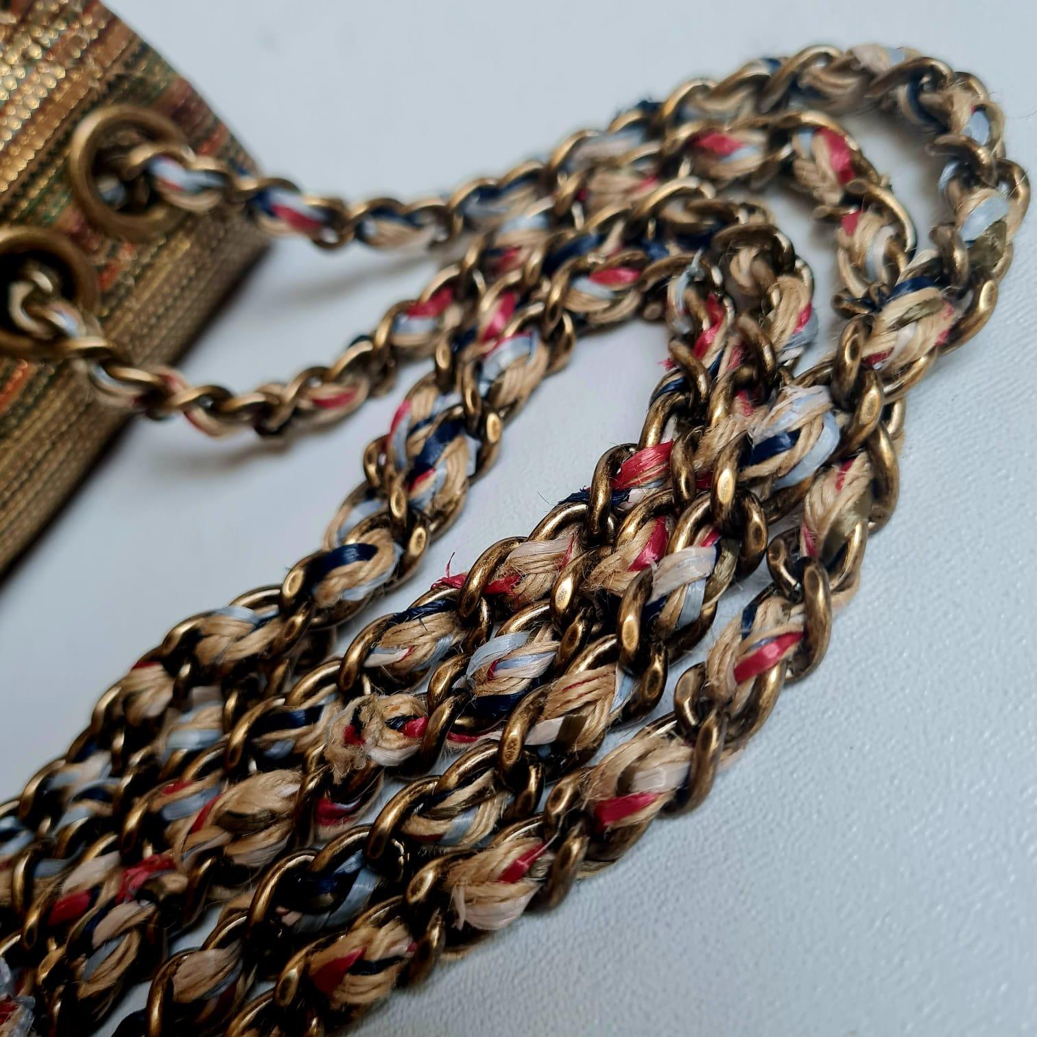 Chanel Multicolor Gold Metallic Raffia Woven Mini Flap Bag 14