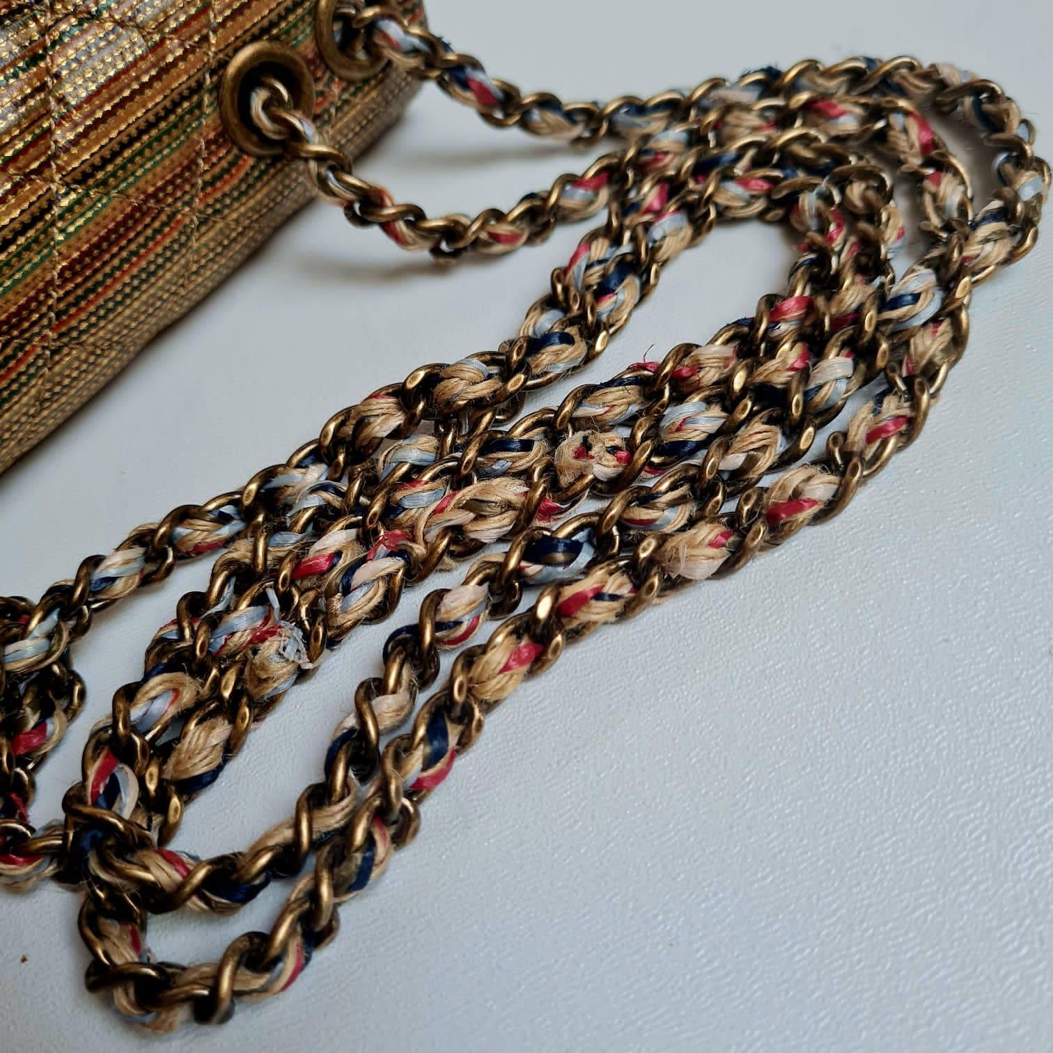 Chanel Multicolor Gold Metallic Raffia Woven Mini Flap Bag 15