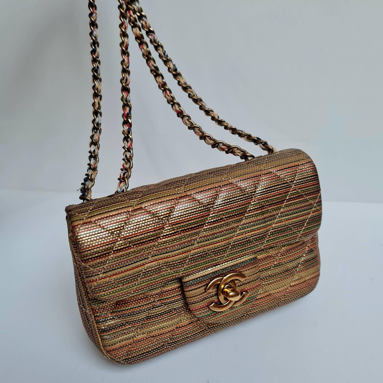 Chanel Multicolor Gold Metallic Raffia Woven Mini Flap Bag 2