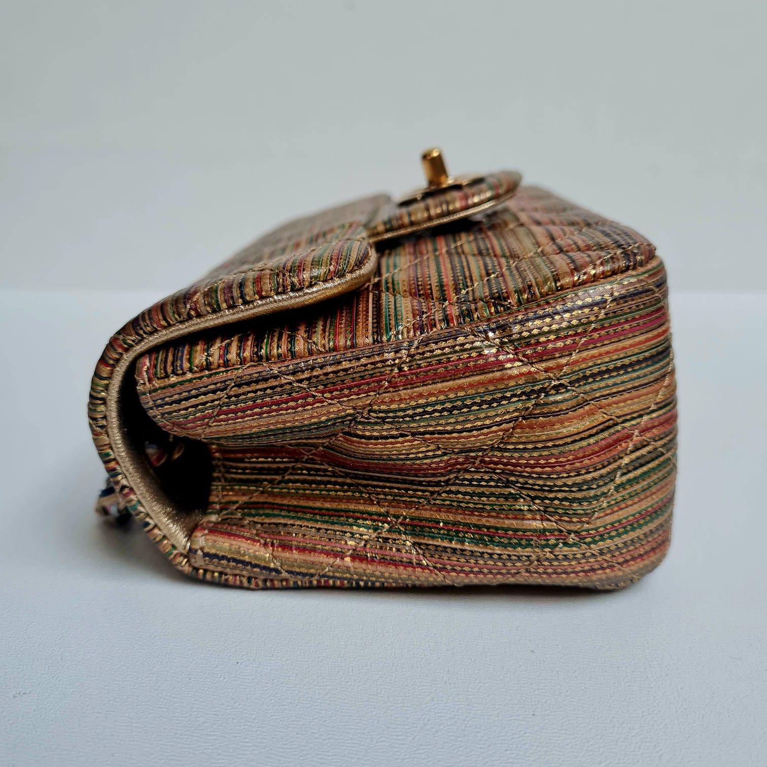 Chanel Multicolor Gold Metallic Raffia Woven Mini Flap Bag 3