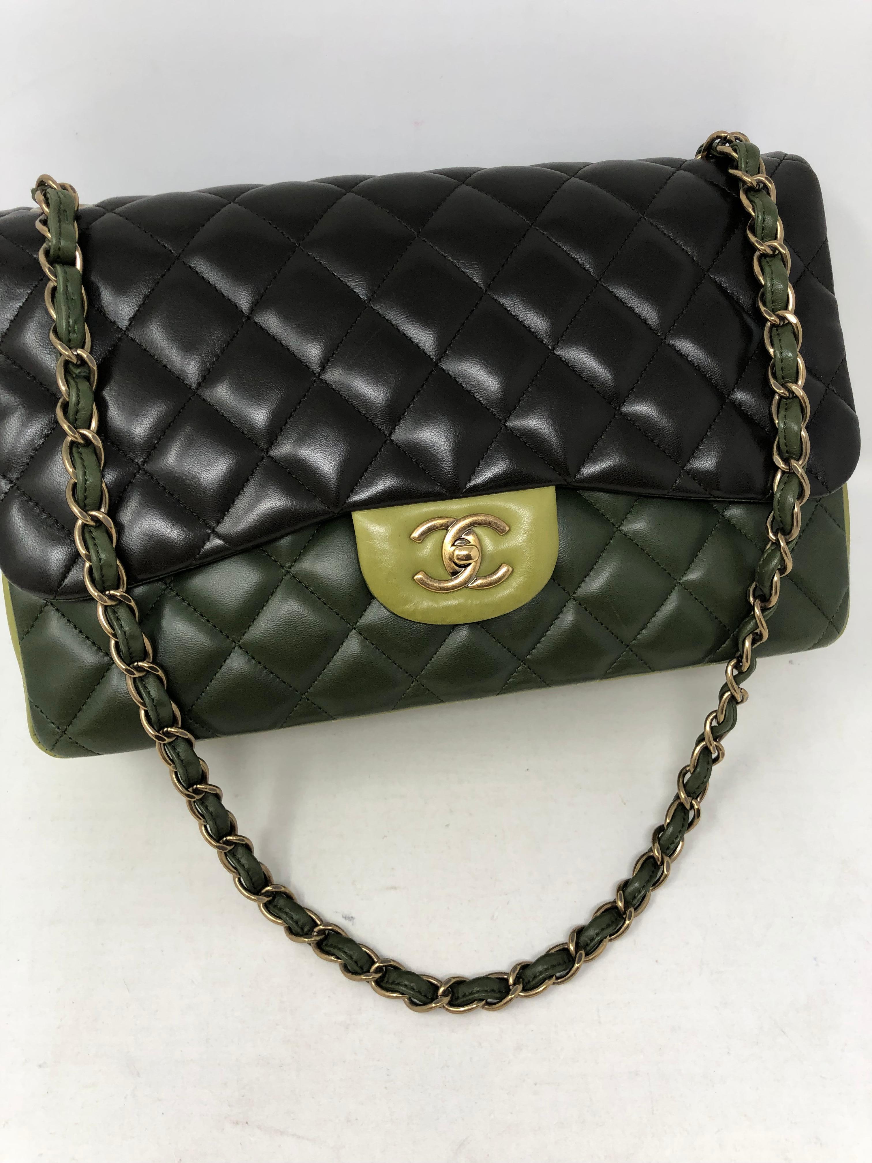 Green Multicolor Double Flap Bag with Matte Gold hardware. Like new condition. Hard to find and a Collector's dream. Guaranteed authentic. 