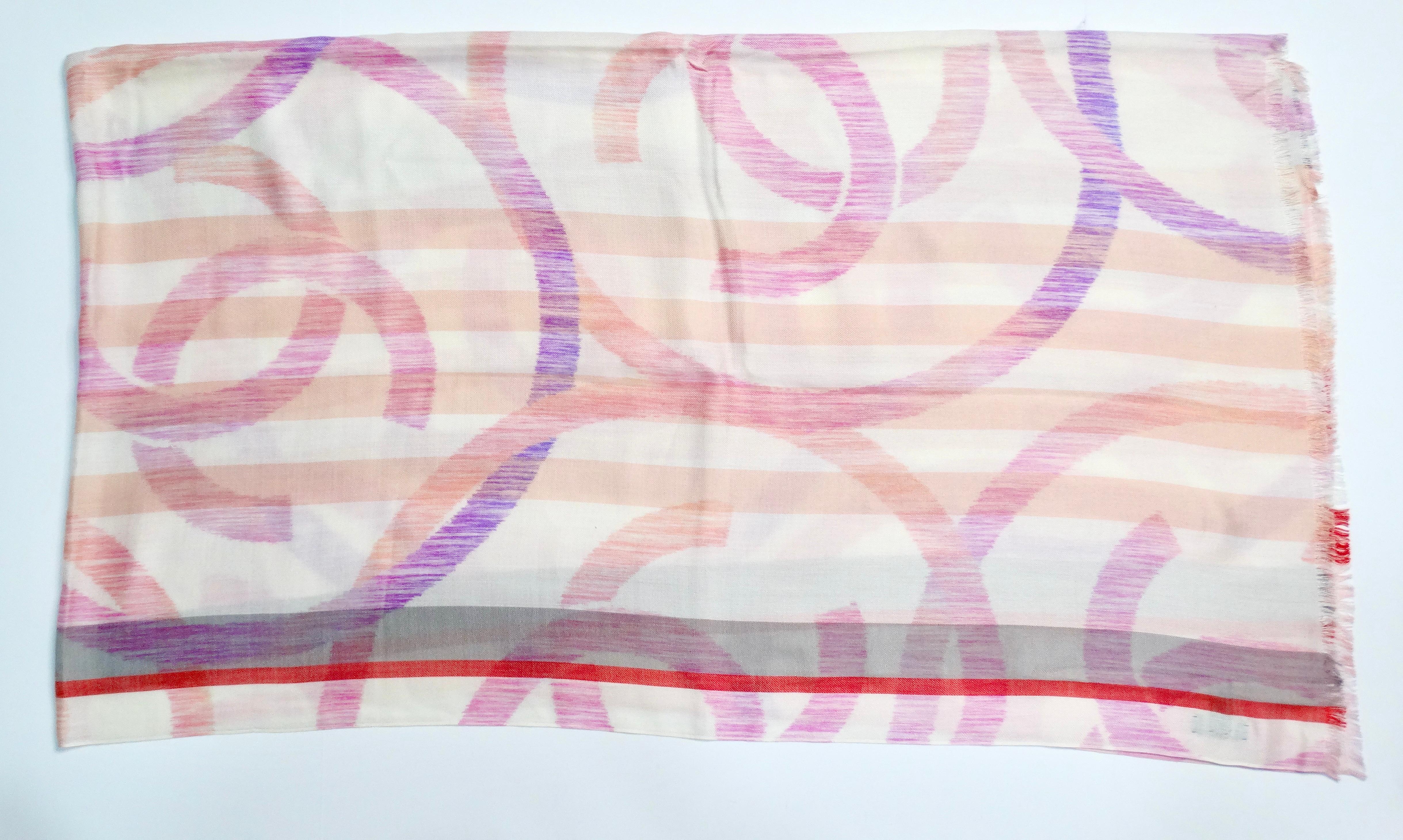 Gray Chanel Multicolor Interlocking CC Printed Silk & Cashmere Pashmina Shawl