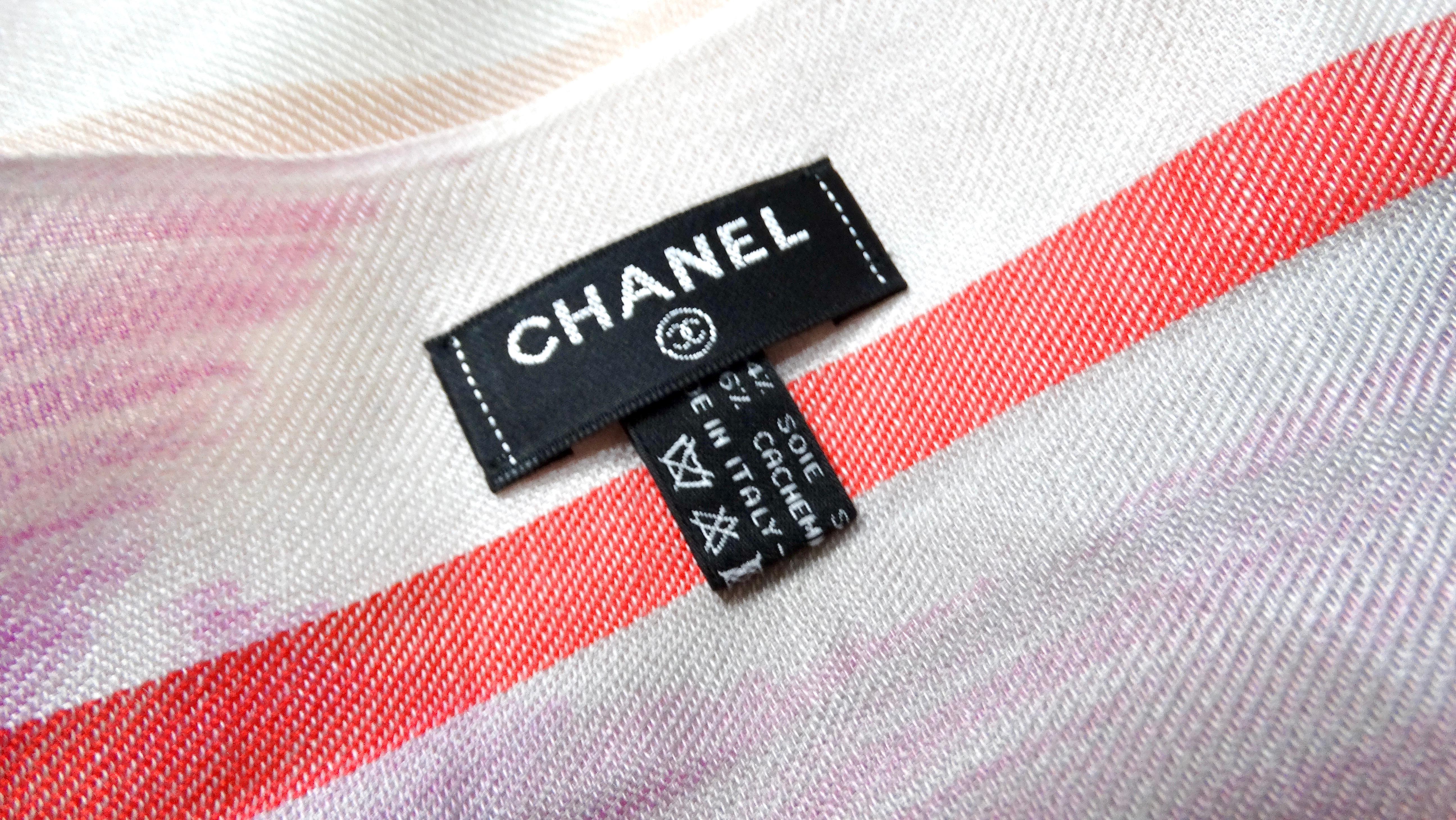 Chanel Multicolor Interlocking CC Printed Silk & Cashmere Pashmina Shawl In Good Condition In Scottsdale, AZ