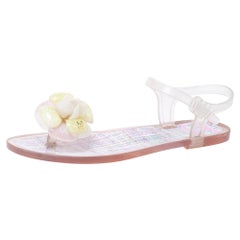 Chanel Multicolor Jelly Camellia Ankle Strap Thong Flat Sandals Size 35