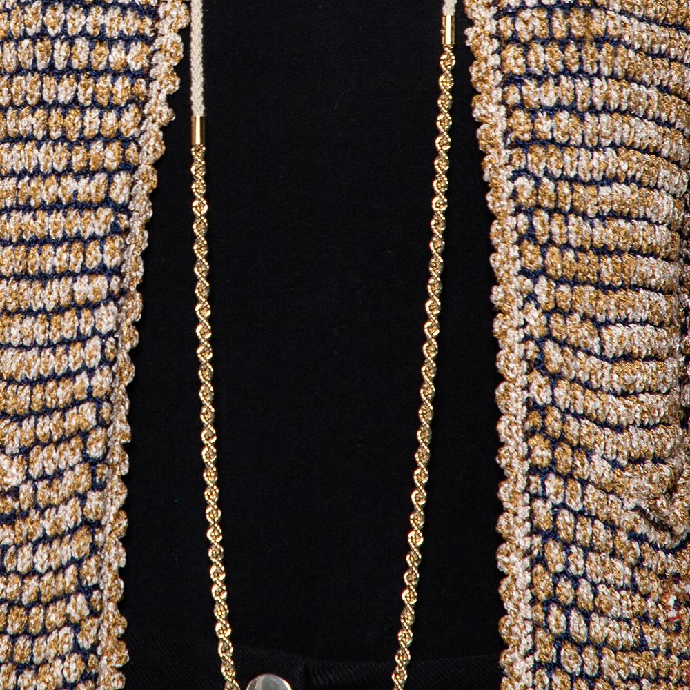 Brown Chanel Multicolor Knit Chain Detail Open Front Cardigan M