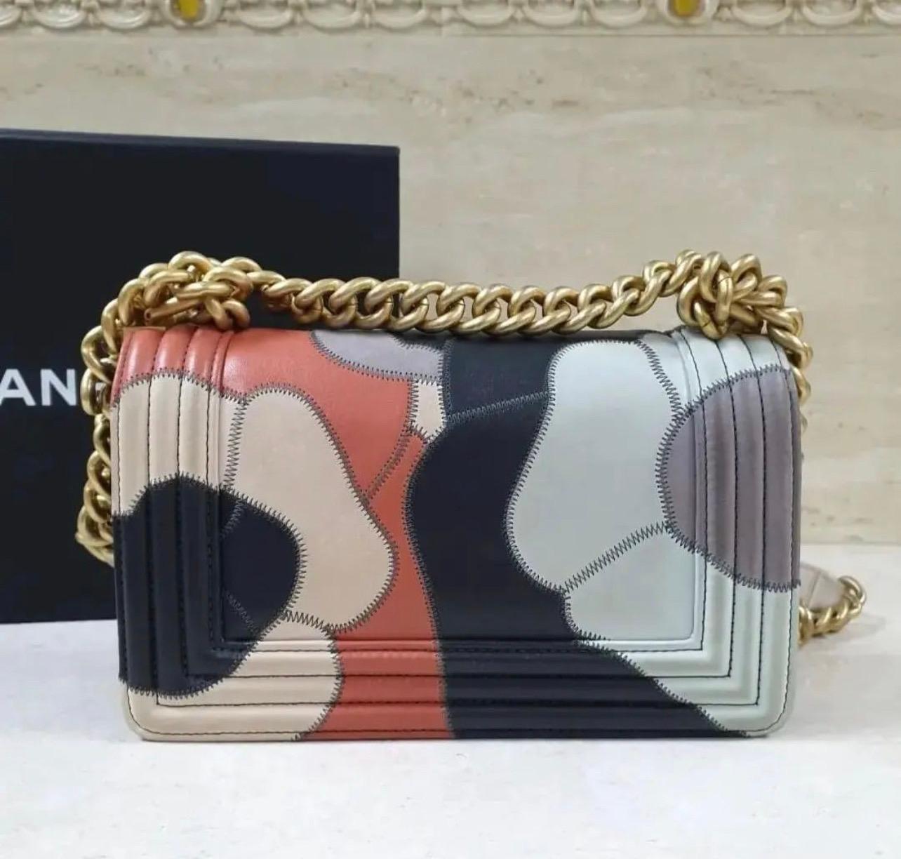 Chanel Multicolor Lambskin Leather Limited Edition Patchwork Camelia Boy Bag 7