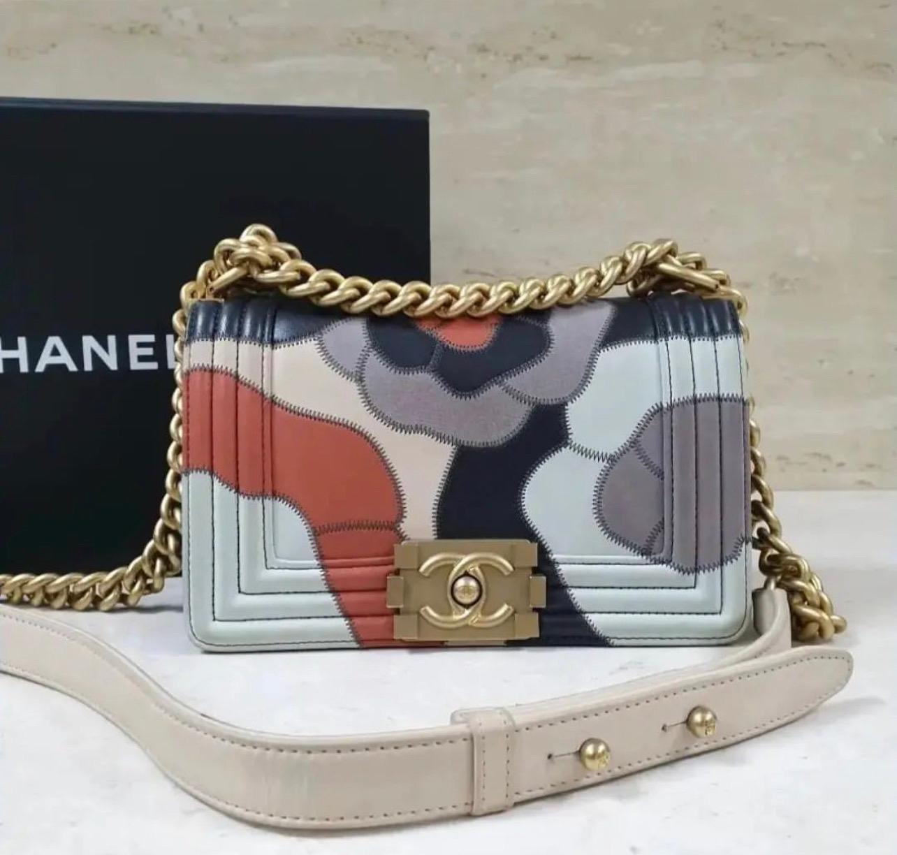 Chanel Multicolor Lambskin Leather Limited Edition Patchwork Camelia Boy Bag 3