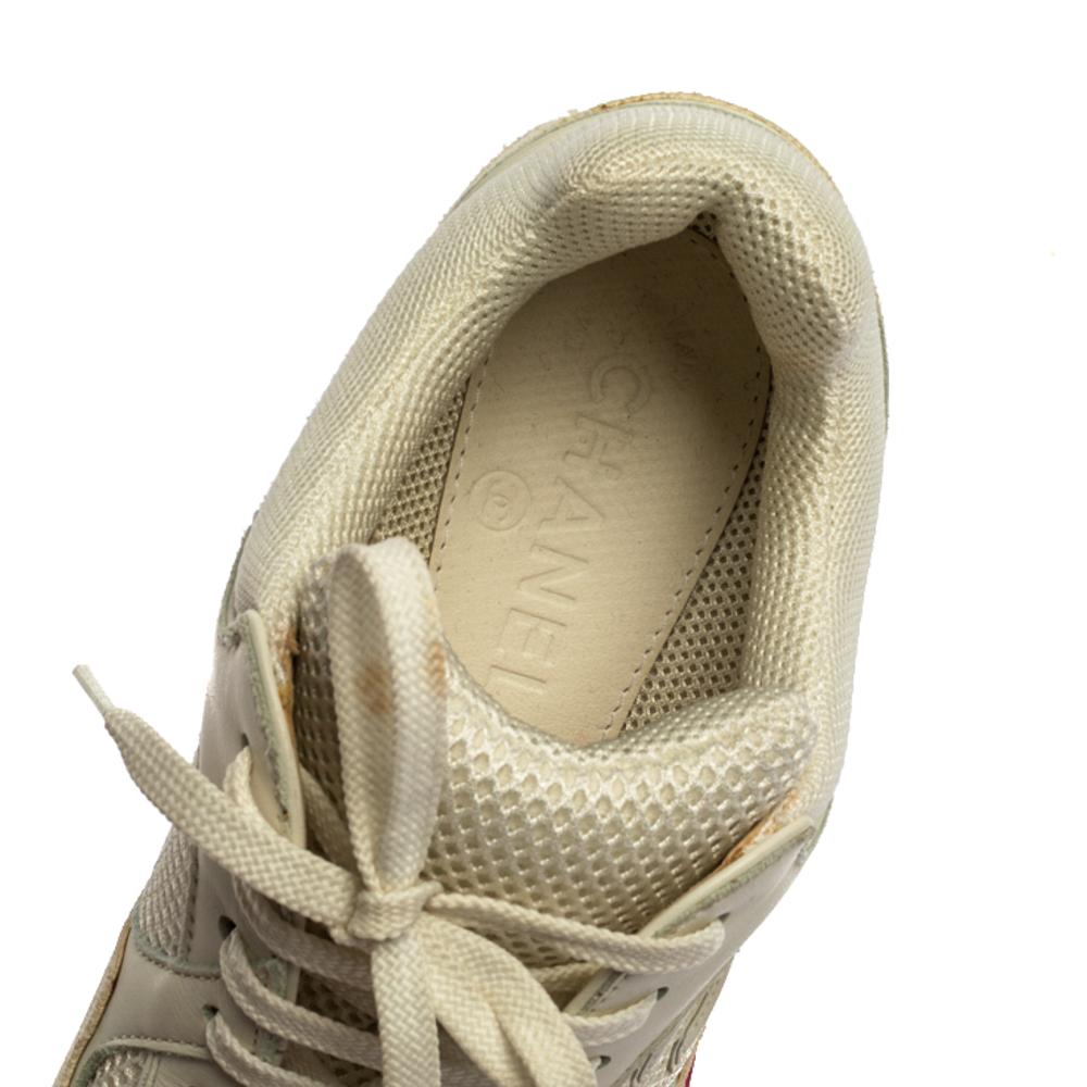 Beige Chanel Multicolor Leather And Mesh CC Low Top Sneakers Size 36.5
