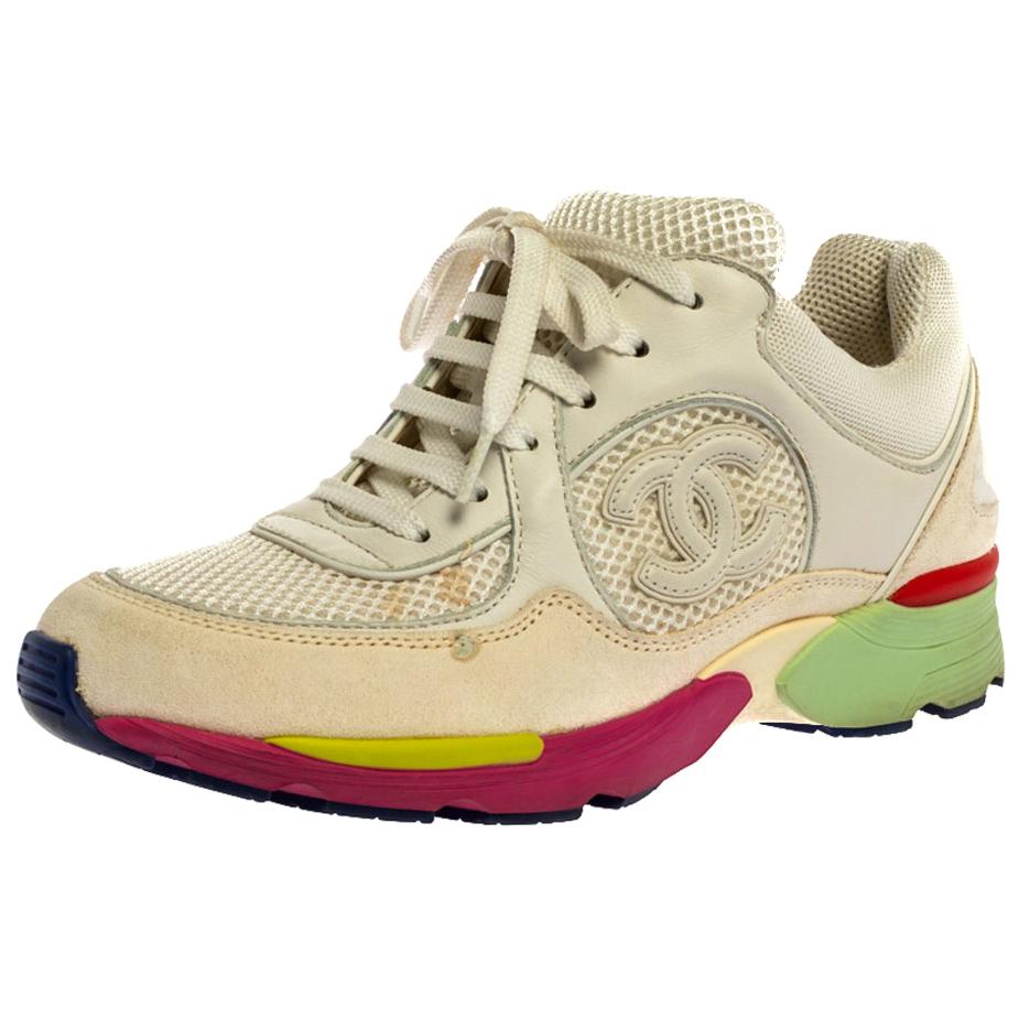 Chanel Multicolor Leather And Mesh CC Low Top Sneakers Size 36.5