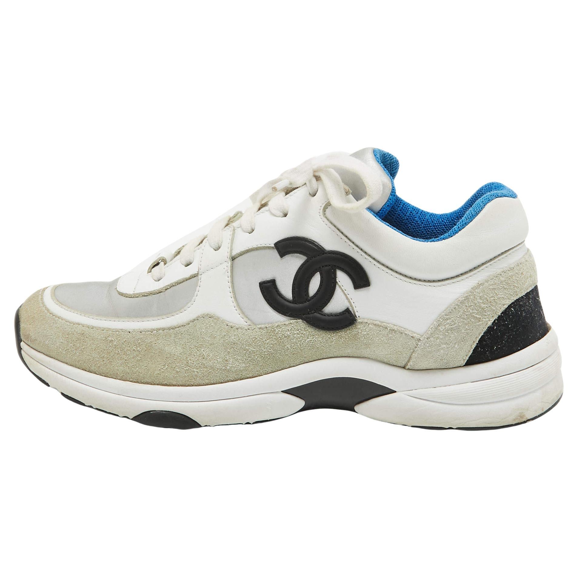 Chanel Multicolor Leather and Suede CC Logo Low Top Sneakers Size 38.5