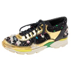 Chanel Multicolor Leather And Tweed CC Sneakers Size 37.5
