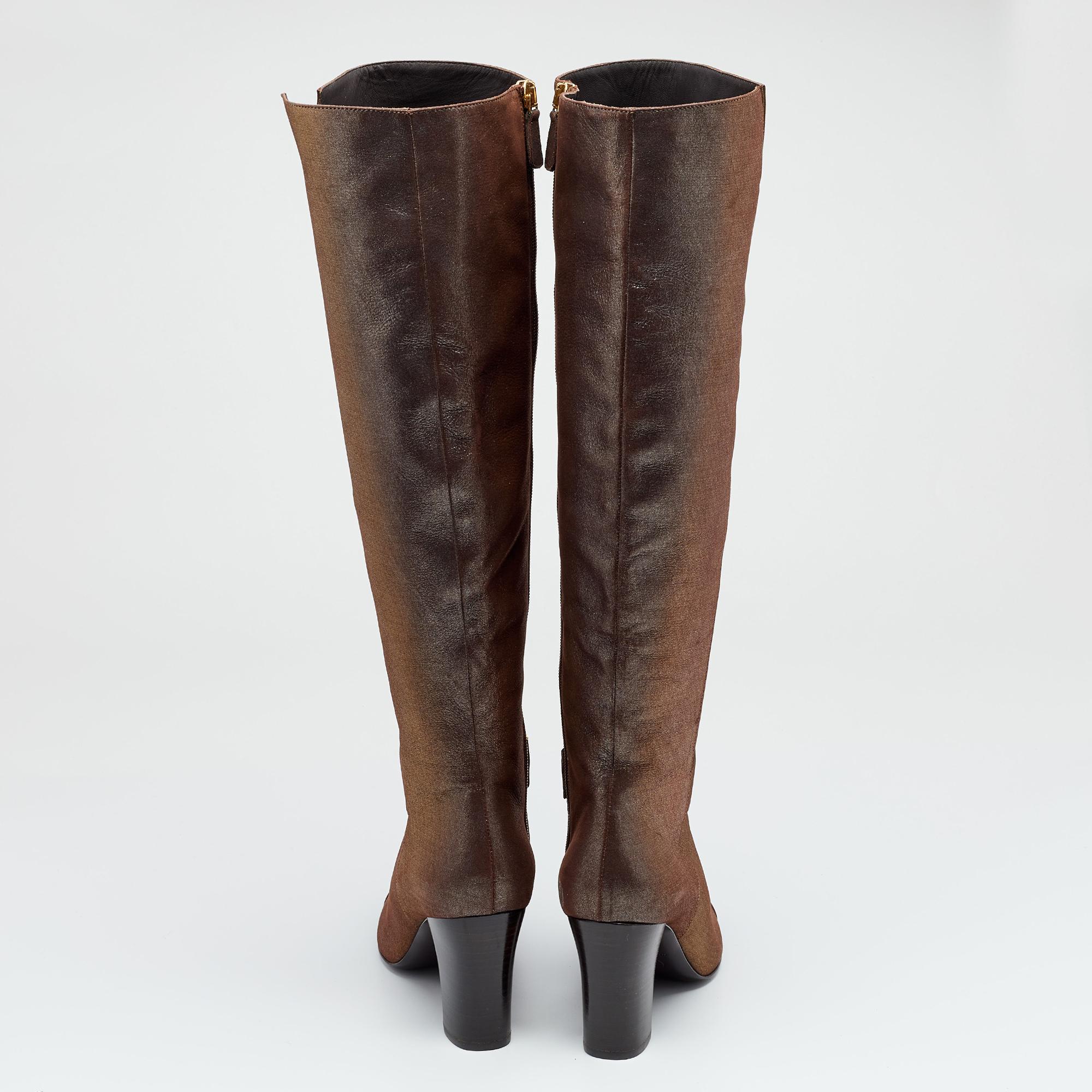 Brown Chanel Multicolor Leather CC Knee Length Boots Size 39.5