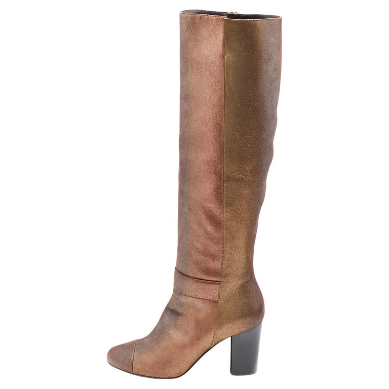 Bottes Vintage Cuir Bleu - Femme - Taille 39,5 - Talon Haut Cône - Fabriquées En Italie