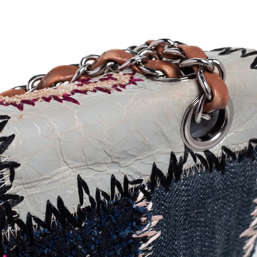 Chanel Multicolor Leather, Denim and Raffia Patchwork Medium Single Flap Bag 7