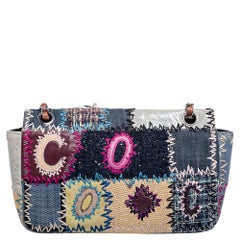 Chanel Multicolor Leather, Denim and Raffia Patchwork Medium Single Flap Bag
